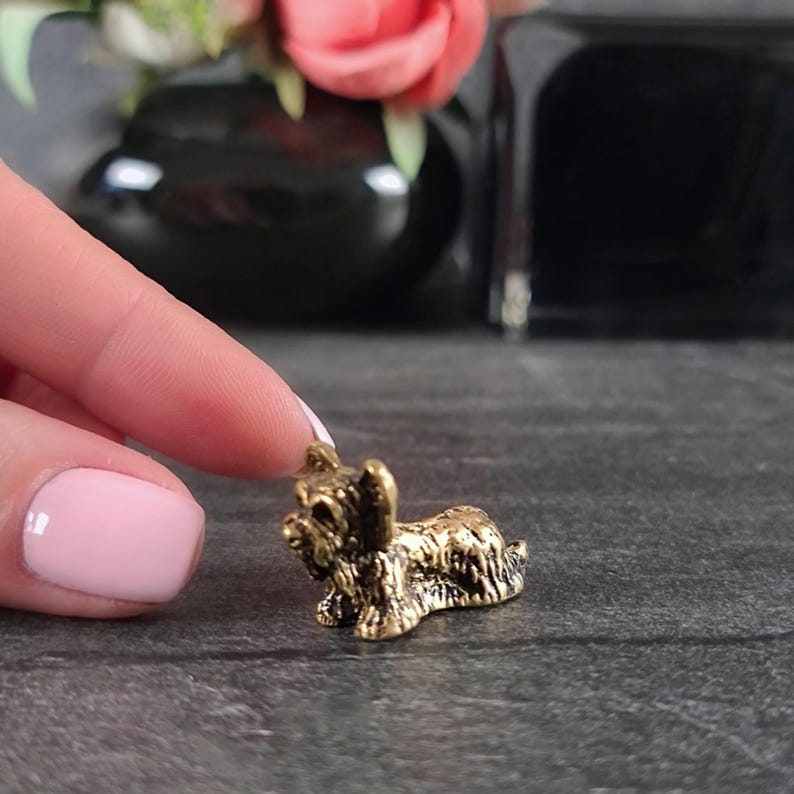 animal figurines, yorkshire terrier, bronze statue animal, desktop decorations, yorkie gifts, vintage figurines, brass animal, dog ornament, mid century modern, gifts for dog lovers, dog miniature, desk decor, yorkie dog mom