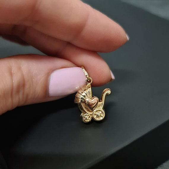 9k Yellow and Rose Gold Baby Carriage Vintage Gold Baby Stroller