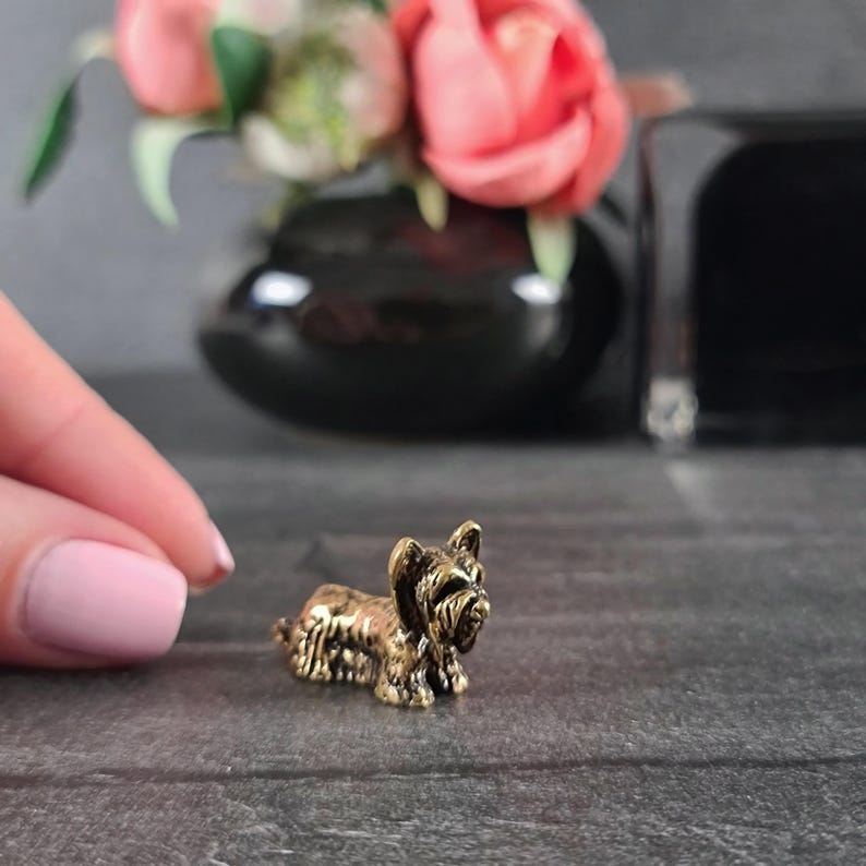 animal figurines, yorkshire terrier, bronze statue animal, desktop decorations, yorkie gifts, vintage figurines, brass animal, dog ornament, mid century modern, gifts for dog lovers, dog miniature, desk decor, yorkie dog mom