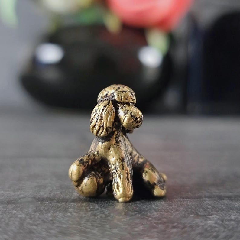 animal figurines, miniature poodle, micro dog, desktop decorations, poodle figurine, vintage style, brass animals, dog ornament, handmade figurines, dog miniature, desk decor, miniature animals, gifts for dog lovers
