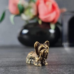 animal figurines, yorkshire terrier, bronze statue animal, desktop decorations, yorkie gifts, vintage figurines, brass animal, dog ornament, mid century modern, gifts for dog lovers, dog miniature, desk decor, yorkie dog mom