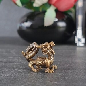 Solid brass dragon figurine Small dragon figurine Miniature animal figurine knick knacks for shelf and desk image 4