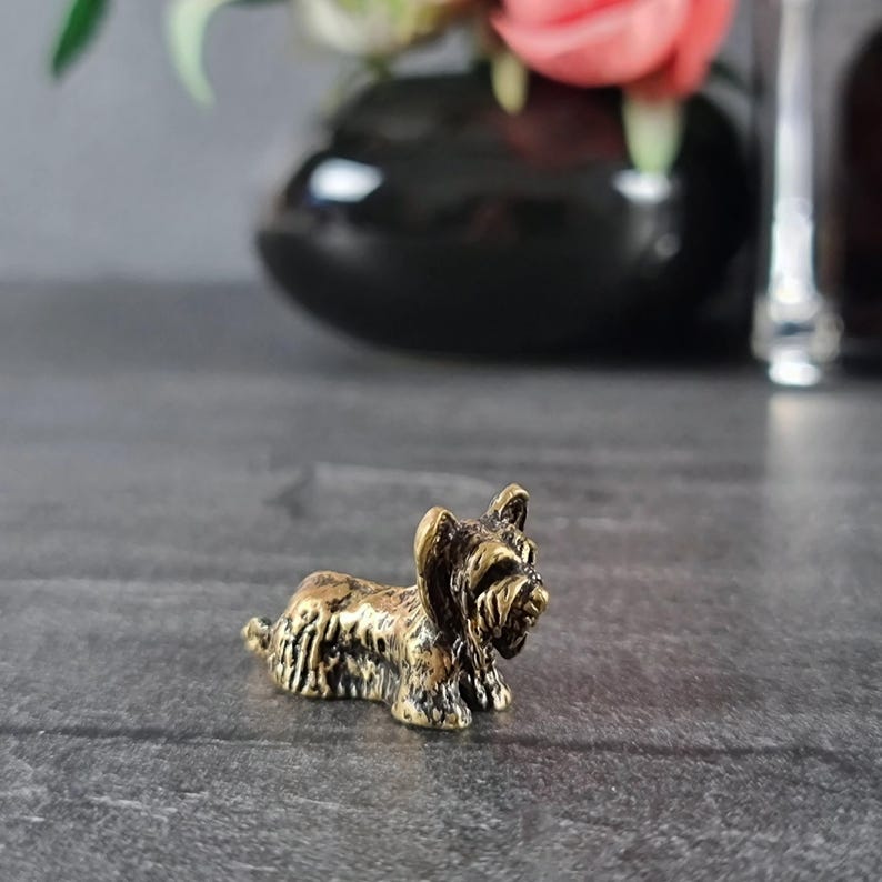 animal figurines, yorkshire terrier, bronze statue animal, desktop decorations, yorkie gifts, vintage figurines, brass animal, dog ornament, mid century modern, gifts for dog lovers, dog miniature, desk decor, yorkie dog mom