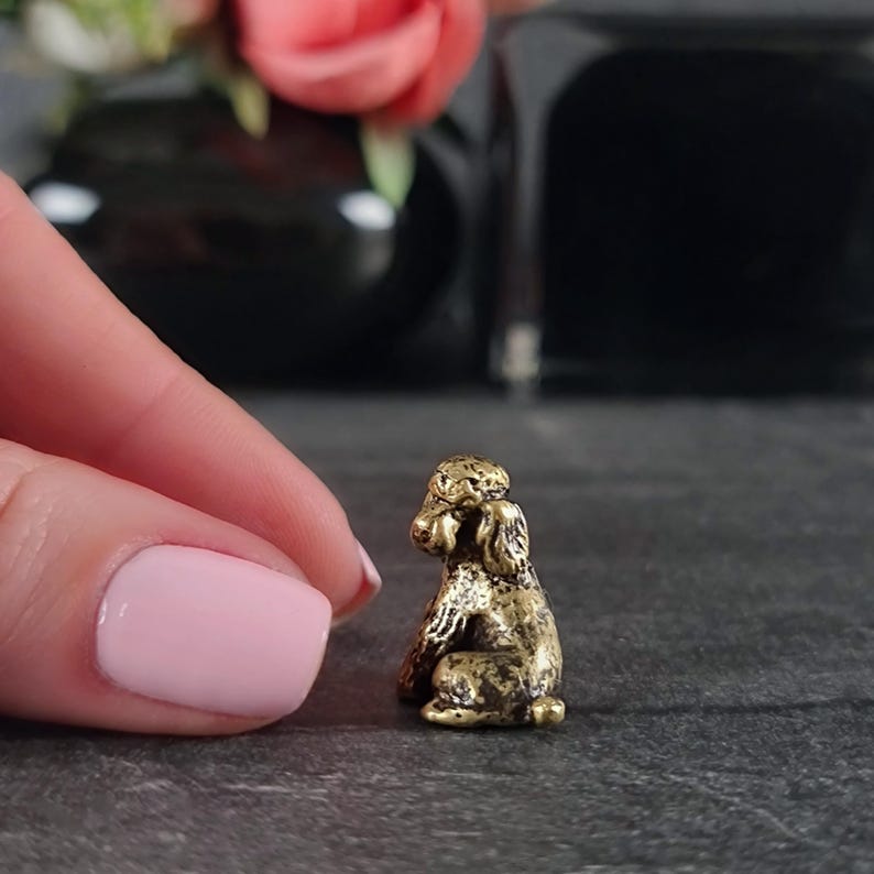 animal figurines, miniature poodle, micro dog, desktop decorations, poodle figurine, vintage style, brass animals, dog ornament, handmade figurines, dog miniature, desk decor, miniature animals, gifts for dog lovers