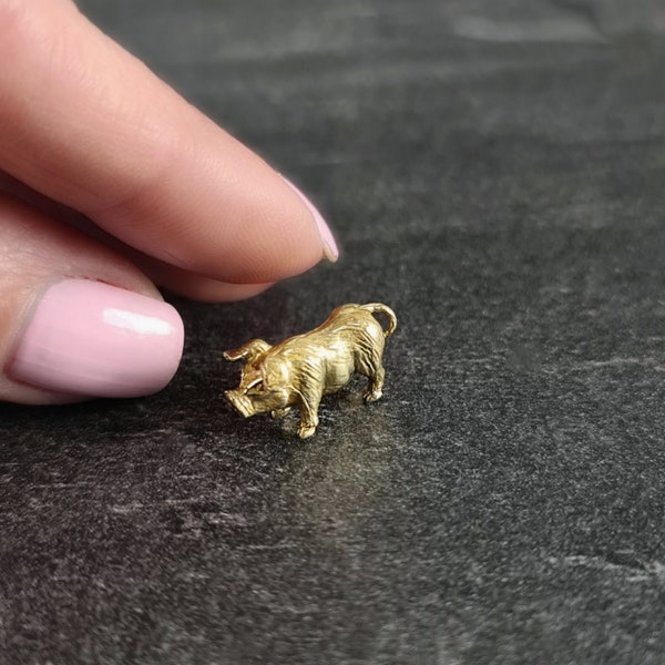 Tiny handmade brass pig figurine Solid brass lucky pig Mini animal figurines Brass zodiac charm