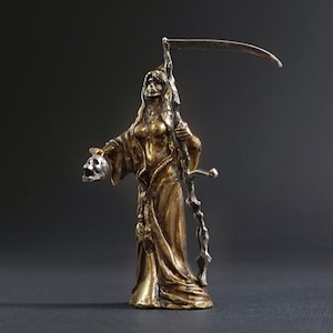 handmade sculpture, brass statue, one of a kind decor,death goddess, unique gift ideas, metal artwork, dark academia decor, desk decor, fantasy sculpture, goddess statue, dark goddess,vintage style, brass sculpture