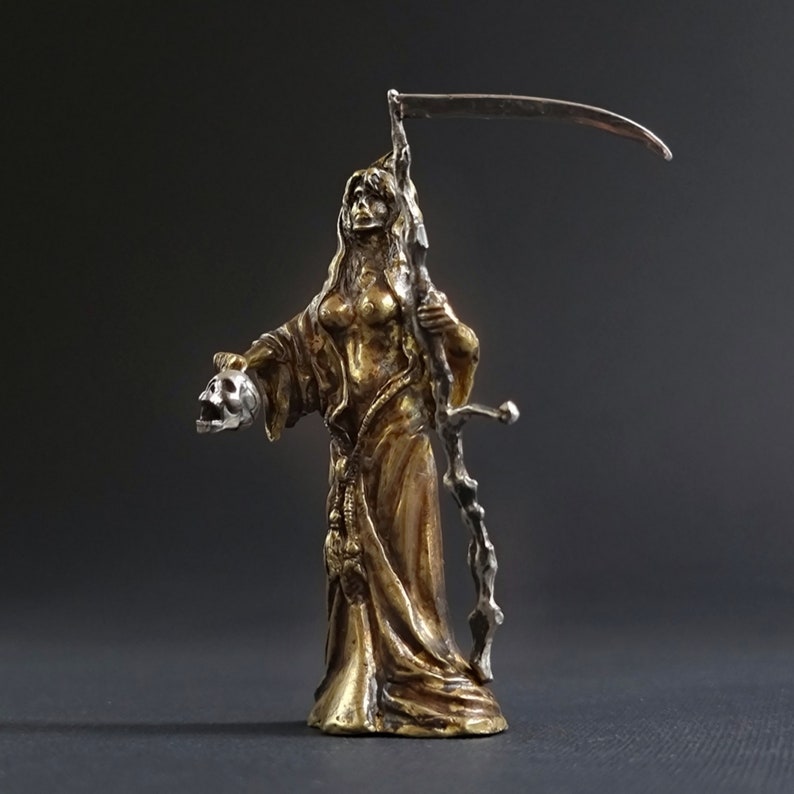 handmade sculpture, brass statue, one of a kind decor,death goddess, unique gift ideas, metal artwork, dark academia decor, desk decor, fantasy sculpture, goddess statue, dark goddess,vintage style, brass sculpture