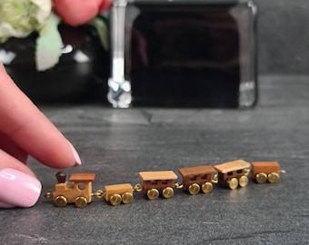 Ensemble de train miniature en bois pour maison de poupée, bibelots vintage et figurines de collection Ensemble de train en bois et laiton