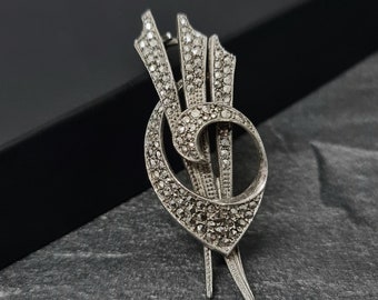 Silverbrosch för kvinnor Vintage markasitbroschnål Art nouveaubrosch Dödsbosmycken