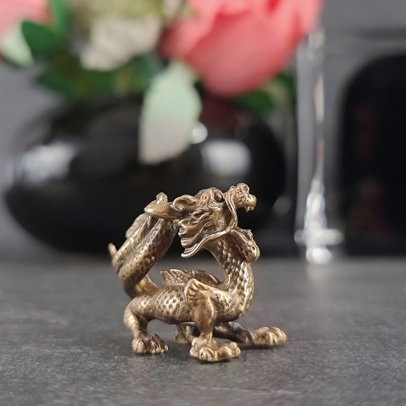 Solid brass dragon figurine Small dragon figurine Miniature animal figurine knick knacks for shelf and desk image 6