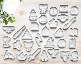 Wizard Cookie Cutter Set of 30 | Polymer Clay Fondant Stamp | Embosser | Gift for Potter Lover | Magical | Harry | Hallows | Snitch