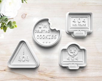 404 Error Not Found Cookie Cutter Set | Polymer Clay Fondant Stamp Embosser | Deleting Cookies Funny | Gift for Computer Scientist