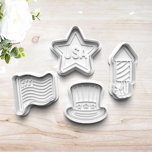 Fourth of July Cookie Cutter Set | Polymer Clay Fondant Stamp Embosser | USA | Firework | Flag | America | American | Holiday |Customizable