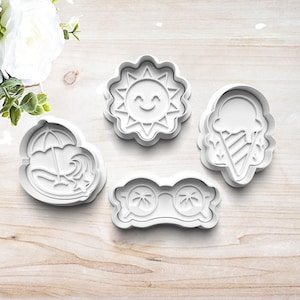 Beach Summer Vacation Cookie Cutter Set | Polymer Clay Fondant Stamp Embosser |Gift for Beach Lover | Sun | Umbrella| Sunglasses | Ice Cream