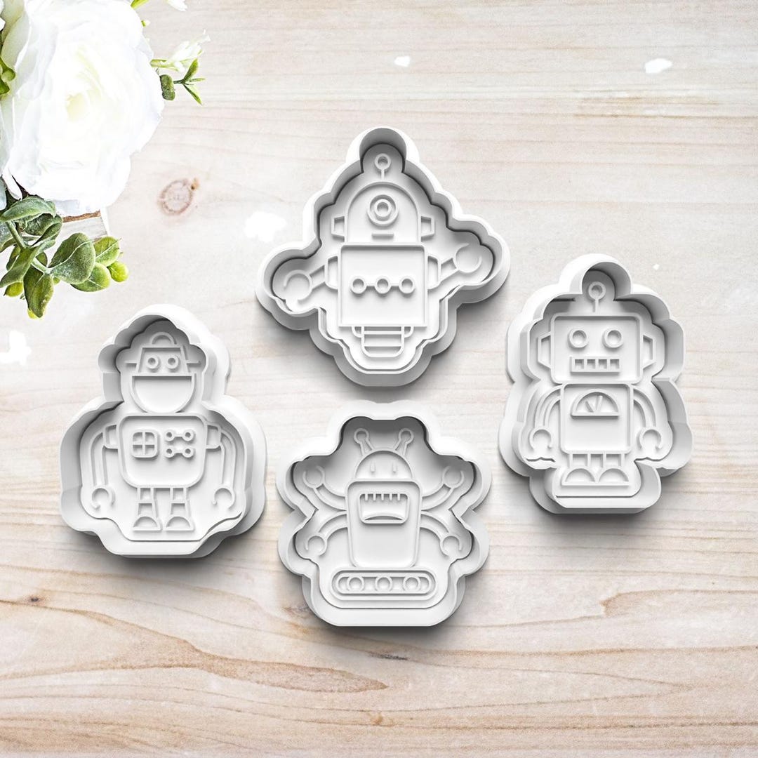 Robot Cookie Cutter Set | Polymer Clay Fondant Stamp Embosser | Gift ...