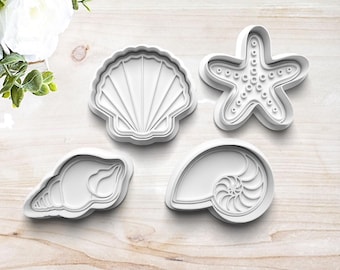 Seashell Cookie Cutter Set | Clay Fondant Stamp Embosser | Starfish | Clam | Conch | Gift for Beach Lover | Ocean| 3D Printed | Customizable