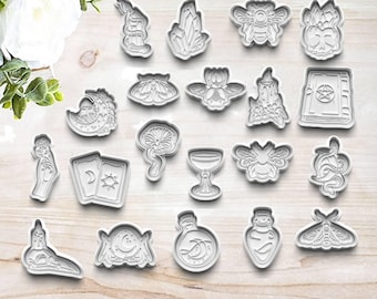 Alchemy Cookie Cutter Set | Polymer Clay Fondant Stamp | Magic | Mystical | Tarot | Crystals | Serpent | Snake | Moth | Bee | Spellbook