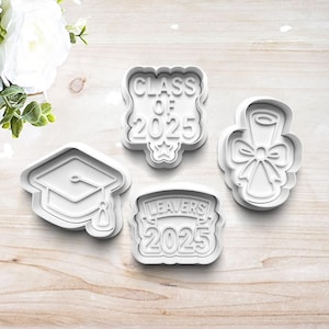 Graduation Cookie Cutter Set | Polymer Clay Fondant Stamp | Embosser | Cap and Gown | Class of 2025 | Scroll Diploma | Graduation Cap