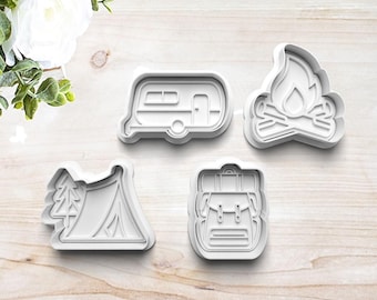 Camping Cookie Cutter Set | Polymer Clay Fondant Stamp | Embosser | Fire | Tent | Camper | Backpack | Gift for Camping Lover | Customizable
