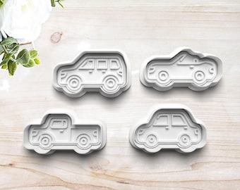 Car Cookie Cutter Set | Clay Fondant Stamp Embosser | Truck | Convertible | Gift for Car Lover | Party Supplies | 3D Printed | Customizable