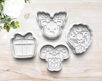 Customizable Christmas Cookie Cutter Set | Clay Fondant Stamp | Rudolph | Reindeer | Wreath | Candy Canes | Present | 3D Printed