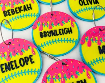 Personalized Keychain Softball Baseball Drip Bat Bag Name Tag Keychain | Gift for Baller | Viral Trendy Ice Cream | 3D Printed | Swag