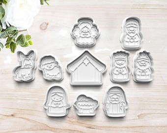 Nativity Christmas Cookie Cutter Set | Polymer Clay Fondant Stamp | Embosser | Christ | Baby Jesus | Manger | Wise Men | Customizable