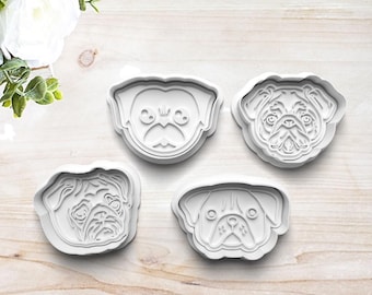 Pug Dog Cookie Cutter Set | Clay Fondant Stamp Embosser | Gift for Pug Mom | Pug Lover | Animal Lover | Dog Mom | Dog Dad | Customizable
