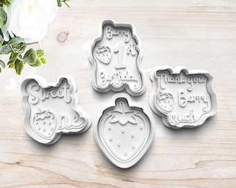 Sweet One Berry First Birthday Cookie Cutter Set | Polymer Clay Fondant Stamp | Embosser | Birthday Party Supplies | Strawberry | Custom