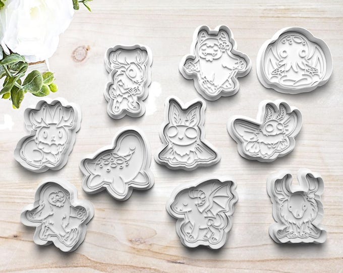 Folklore Sasquatch Cookie Cutter Set | Polymer Clay Fondant Stamp | Embosser | Loch Ness | Jackelope | Chtulu | Mothman | Wendigo | Devil