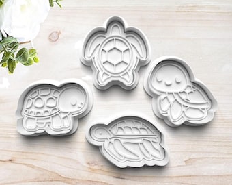 Turtle Cookie Cutter Set | Clay Fondant Stamp Embosser | Gift for Turtle Lover | Cute Turtles | Gift for Baker | 3D Printed | Customizable