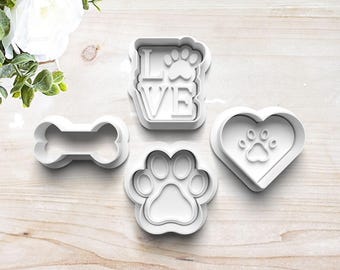 Dog Biscuit Cookie Cutter Set | Polymer Clay Fondant Stamp | Embosser | Dog Bone Party Supplies | Paw Print | Dog Lover Gift| Customizable