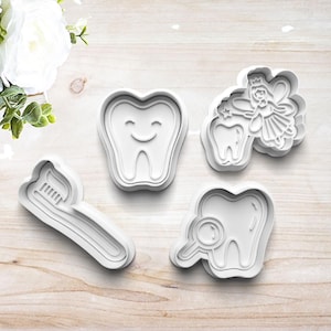 Tooth Teeth Cookie Cutter Set | Clay Fondant Stamp Embosser | Gift for Dentist | Tooth Fairy | Toothbrush | Happy Tooth | 3D Printed |Custom