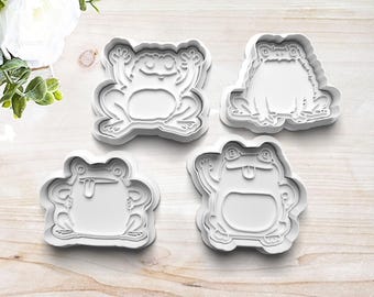 Frog Funny Cookie Cutter Set | Polymer Clay Fondant Stamp Embosser | Cute Frogs | Gift for Frog Lover | 3D Printed | Customizable