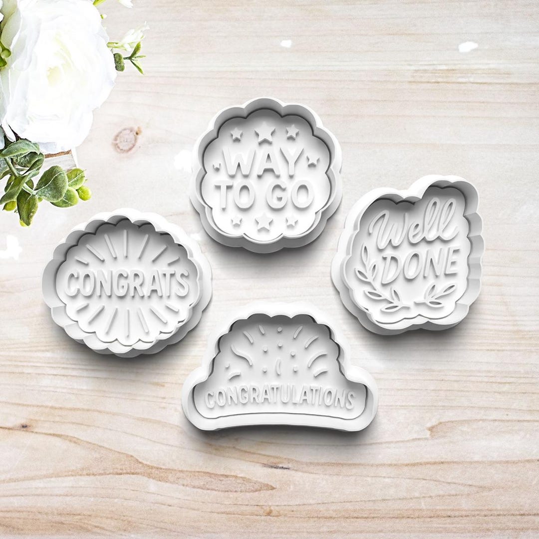 Congrats Way to Go Cookie Cutter Set | Polymer Clay Fondant Stamp ...