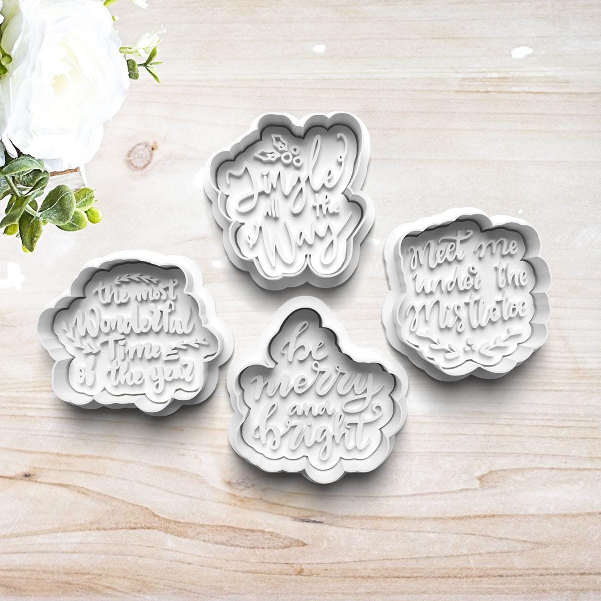 Christmas Song Cookie Cutter Set | Clay Fondant Stamp Embosser | Jingle all the Way | Merry Bright | Ornament Kit| 3D Printed | Customizable