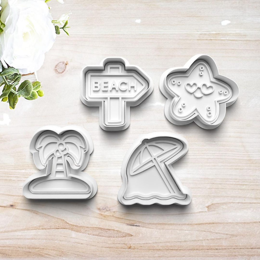 Beach Vacation Cookie Cutter Set | Polymer Clay Fondant Stamp Embosser ...