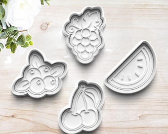 Fruit Cookie Cutter Set Customizable | Party | Clay Fondant Stamp | Grapes | Watermelon | Cherry | Blueberry | 3D Printed | Customizable