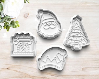 Customizable Christmas Cookie Cutter Set | Clay Fondant Stamp | Christmas Tree | Santa | Elf | Elf Hat | Fireplace | 3D Printed