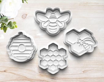 Cute Honey Bee Cookie Cutter Set | Polymer Clay Fondant Stamp Embosser | Bee Hive Honeycomb | Gift for Baker | Gift for Bee Lover