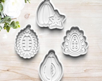 Fruit Cookie Cutter Set Customizable | Party | Clay Fondant Stamp | Star Fruit | Papaya | Exotic | 3D Printed | Customizable