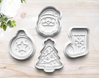 Christmas Cookie Cutter Set Customizable | Clay Fondant Stamp | Santa | Stocking | Ornament | Christmas Tree | 3D Printed