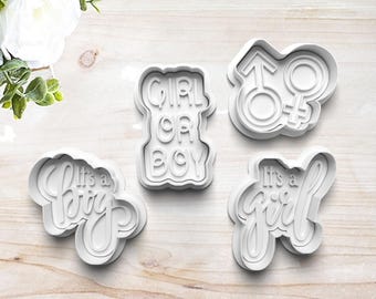 Gender Reveal Cookie Cutter Set | Clay Fondant Stamp Embosser | Gender Reveal Party | It's a Girl | It's a Boy | Baby Shower | Customizable
