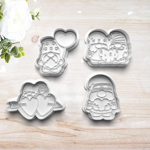 Valentine&#39;s Gnome Cookie Cutter Set | Polymer Clay Fondant Stamp | Embosser | Gift for Gnome Lover | Hearts | 3D Print Customizable