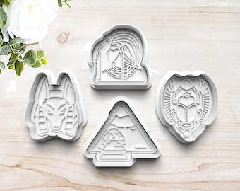 Egypt Cookie Cutter Set | Polymer Clay Fondant Stamp | Gift for Pyramid Lover | Pharoah | Anubis | Scarab | Beetle | Customizable|3D Printed
