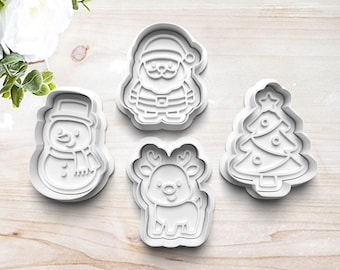 Christmas Cookie Cutter Set Customizable | Clay Fondant Stamp | Santa | Reindeer | Snowman | Christmas Tree | 3D Printed | Customizable