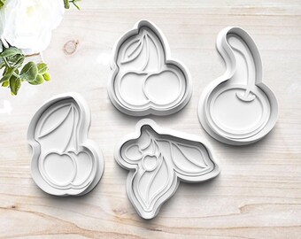 Cherry Cookie Cutter Set | Clay Fondant Stamp Embosser | Gift for Cherry Lover | Fruit | Gift for Baker | 3D Printed | Customizable