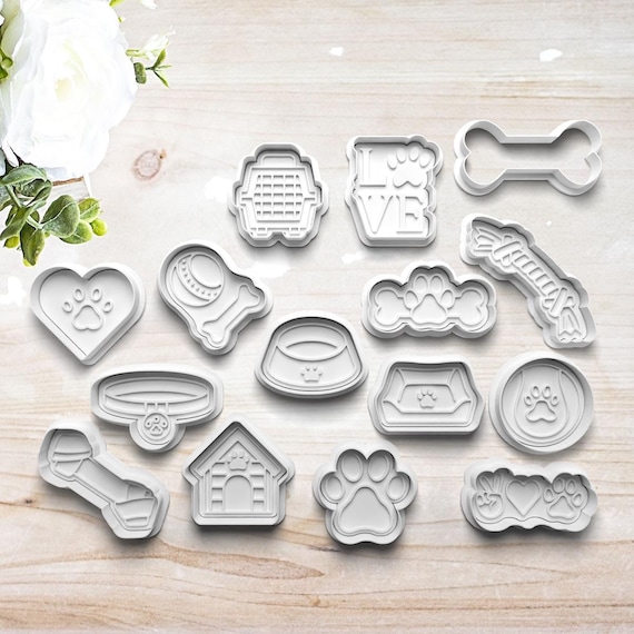 Dog Cookie Cutter Set | Clay Fondant Stamp Embosser | Gift for Dog Lover | Gift for Dog Mom | Dog Bone Paw Print | 3D Printed | Customizable