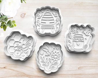 Cute Honey Bee Cookie Cutter Set | Clay Fondant Stamp Embosser | Bee Hive Honey Spring | Gift for Baker | Gift for Bee Lover | Custom
