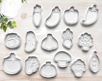 Vegetable Gardening Cookie Cutter Set | Clay Fondant Stamp Embosser | Gift for Veggie Lover | Carrot Mushroom | 3D Printed | Customizable